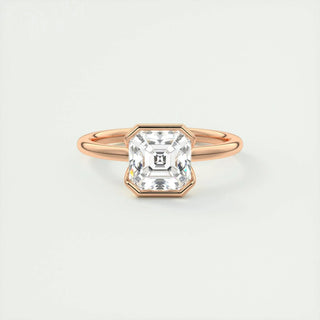 2.03CT Asscher Cut Half Bezel Solitaire Moissanite Engagement Ring