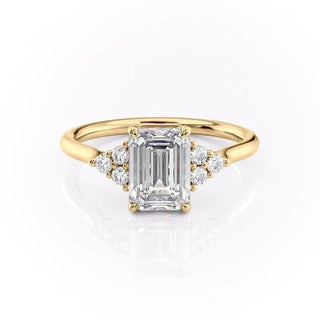 2.10 CT Emerald Brilliant Cluster Moissanite Engagement Ring front view