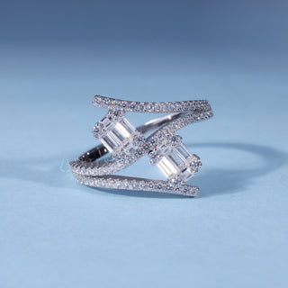 0.70CT Baguette Cluster Engagement Ring with Moissanite front view