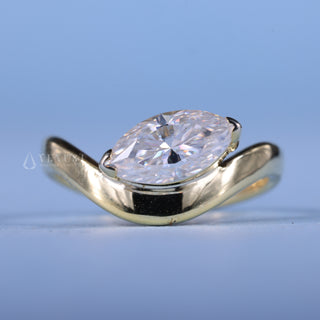 1.50CT Marquise Moissanite Diamond Unique Curved East West Engagement Rings