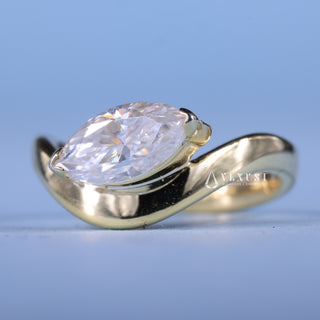 1.50CT Marquise Moissanite Diamond Unique Curved East West Engagement Rings