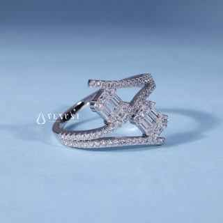 Angled view of 0.70CT Baguette Cluster Engagement Ring with Moissanite