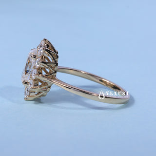 Top view of the Oval Cut Moissanite Halo Cathedral Setting Engagement Ring centre stone