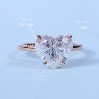 Solitaire Heart Shaped Moissanite Engagement Ring with centre stone measurement details