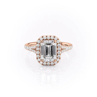 1.91 CT Emerald Cut Halo Split Shank Diamond Moissanite Engagement Ring