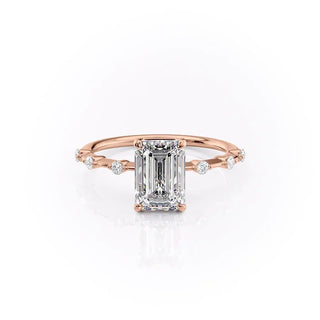 2.10 CT Emerald Solitaire Halo Moissanite Engagement Ring side view