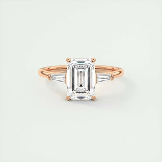 Sparkling 1.91ct emerald three stone moissanite ring three quarter angled view