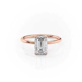 2.10 CT Emerald Solitaire Hidden Halo Setting Moissanite Engagement Ring