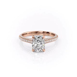 2.0CT Elongated Cushion Cut Hidden Halo Three Side Pave Moissanite Engagement Ring