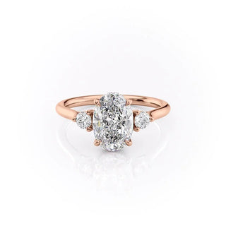 2.72 CT Oval Cut Three stone Halo Moissanite Engagement Ring side view