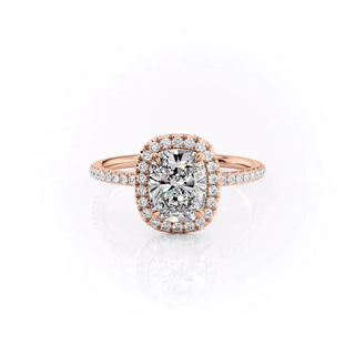 2.0CT Elongated Cushion Cut Halo Pave Diamond Moissanite Engagement Ring