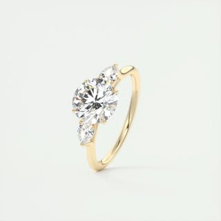 Gorgeous 2.0ct round three stone moissanite ring angled view showing its sparkle