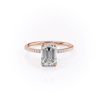 2.10 CT Emerald Brilliant Halo Moissanite Engagement Ring side view