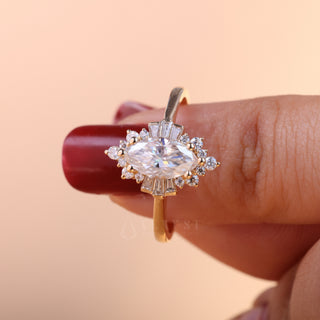 0.75ct Marquise Cut Cluster Diamond Moissanite Vintage Style Engagement Couple Ring Design