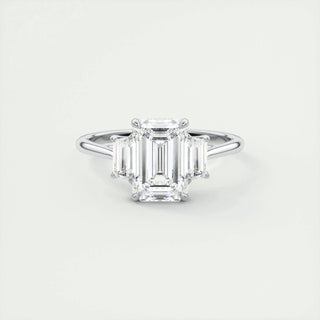 Luminous 1.91ct emerald three stone moissanite ring front view