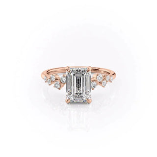 2.10 CT Emerald Cut Cluster Halo Moissanite Engagement Ring side view