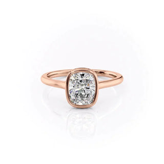 2.0CT Cushion Cut Bezel Solitaire Moissanite Diamond Engagement Ring
