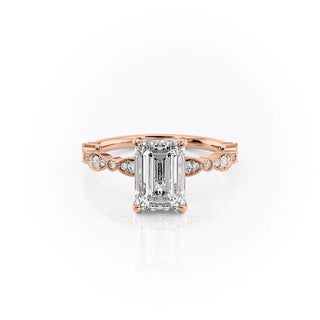 1.91 CT Emerald Cut Vintage Pave Diamond Moissanite Engagement Ring