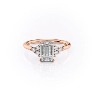 2.10 CT Emerald Brilliant Cluster Moissanite Engagement Ring side view