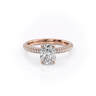 Brilliant 2.0ct cushion hidden halo moissanite ring macro detail of the stones