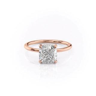 Radiant 2.0ct cushion hidden halo moissanite ring macro detail of the stones