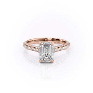 2.10 CT Emerald Solitaire Triple Pave Moissanite Engagement Ring