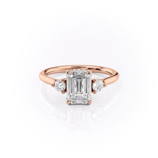 1.91 CT Emerald Three stone Halo Moissanite Engagement Ring side view