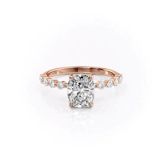 Lustrous 2.0ct cushion hidden halo moissanite ring macro detail of the stones