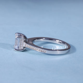 Emerald Cut Hidden Halo Engagement Ring with Moissanite Pave opposite side view