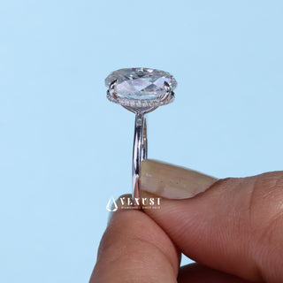 2.0CT Elongated Oval Cut Moissanite Diamond Hidden Halo Solitaire Engagement Ring