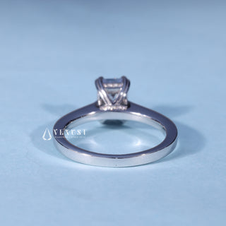 Rear gallery view of Emerald Cut Hidden Halo Engagement Ring with Moissanite Pave