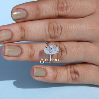 2.0CT Elongated Oval Cut Moissanite Diamond Hidden Halo Solitaire Engagement Ring