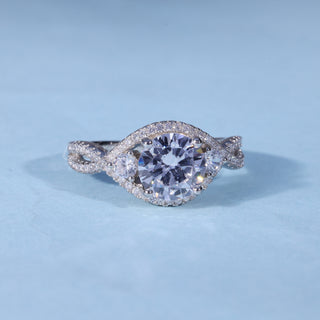 Round Cut Split Shank Moissanite Engagement Ring with Halo front view