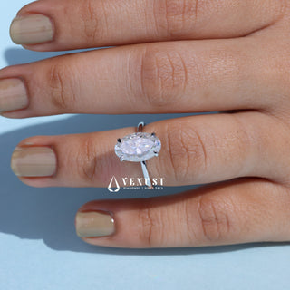 2.0CT Elongated Oval Cut Moissanite Diamond Hidden Halo Solitaire Engagement Ring
