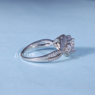 Side profile of Round Cut Split Shank Moissanite Engagement Ring with Halo