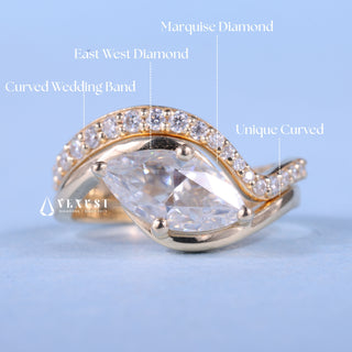 Radiant 1.0ct marquise moissanite wedding band close up of the setting