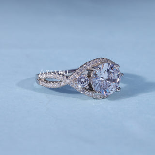 Round Cut Split Shank Moissanite Engagement Ring with Halo opposite side view
