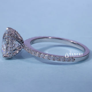 Angled view of the Hidden Halo Round Cut Moissanite Engagement Ring band and setting