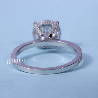 Front standing view of the Hidden Halo Round Cut Moissanite Engagement Ring showing the prong setting