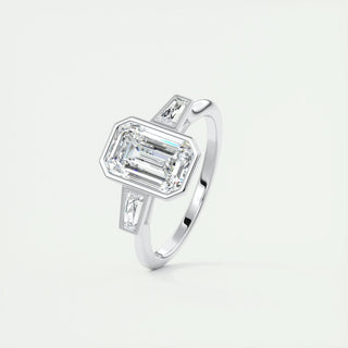 2.30CT Emerald Cut Bezel 3 Stone Diamond Moissanite Engagement Ring