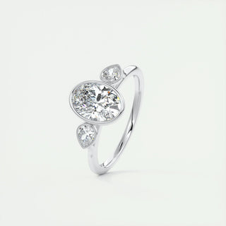 1.91 CT Oval Cut Bezel 3 Stone Moissanite Engagement Ring
