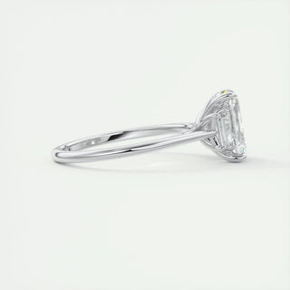 Luminous 1.91ct emerald three stone moissanite ring angled view showing its sparkle