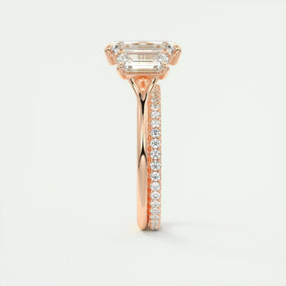 1.91 CT Emerald Cut Three stone Moissanite Engagement Ring front view
