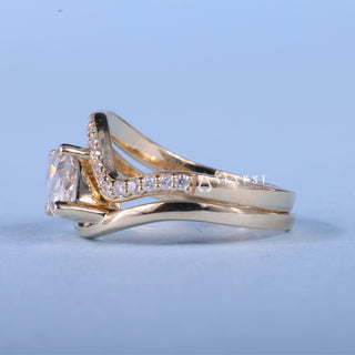 Radiant 1.0ct marquise moissanite wedding band side profile view