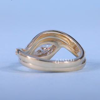 Radiant 1.0ct marquise moissanite wedding band shown on a finger