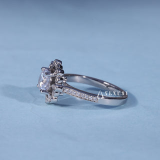 Round Moissanite Channel Set Engagement Ring with Halo Pave opposite side view