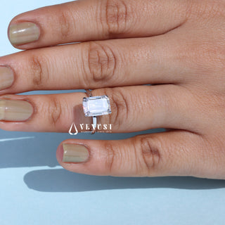 2.0CT Emerald Cut Moissanite Diamond Hidden Halo Solitaire Timeless Engagement Rings