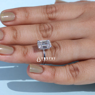 2.0CT Emerald Cut Moissanite Diamond Hidden Halo Solitaire Timeless Engagement Rings