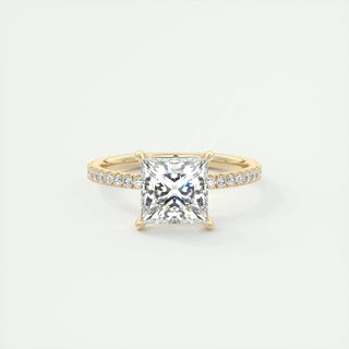2.08 CT Princess Cut Pave Classic Moissanite Engagement Ring front view