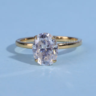 Hidden Halo Oval Cut Moissanite Engagement Ring front view with upright centre stone